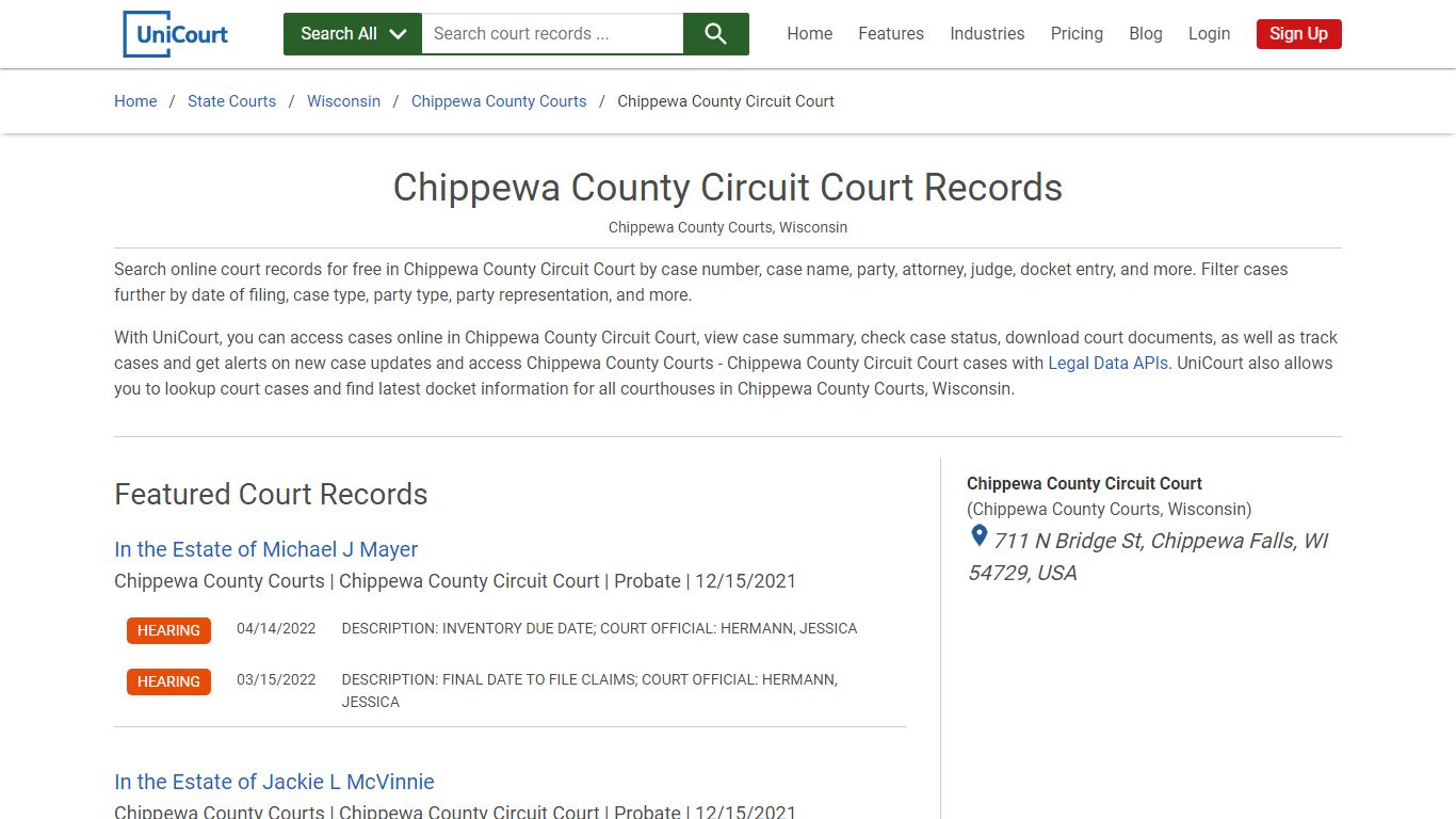 Chippewa County Circuit Court Records | Chippewa | UniCourt